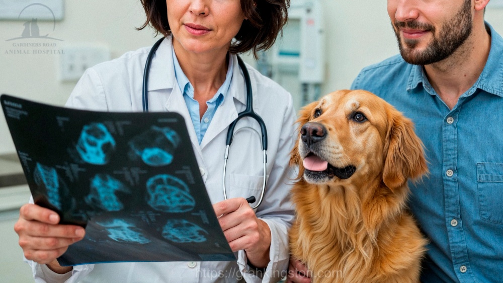 Veterinarian performing digital X-ray on a dog at GRAH Kingston